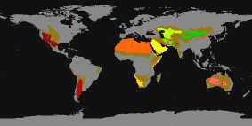 World map showing locations of desert regions