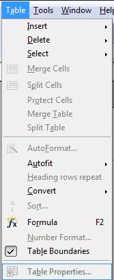table properties