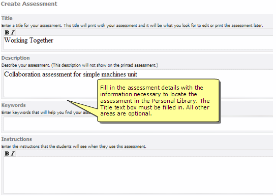 create assessment 1